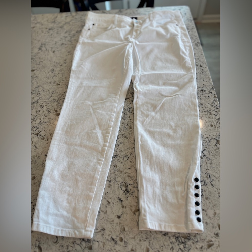 NYDJ Cream Pants with Button Accent